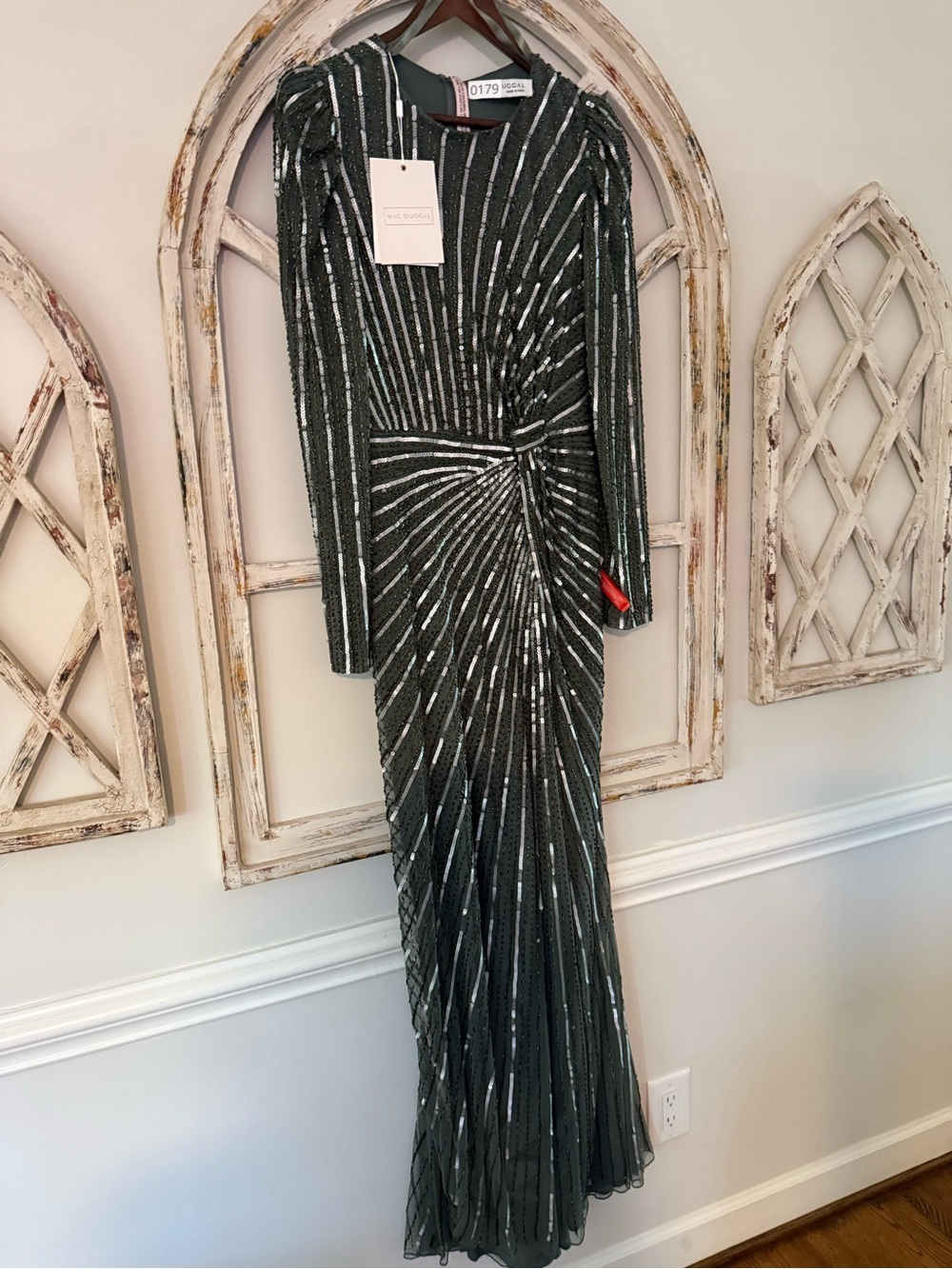 Mac Duggal Olive Green Long Sleeve Sequin Gown - Picture 10 of 16